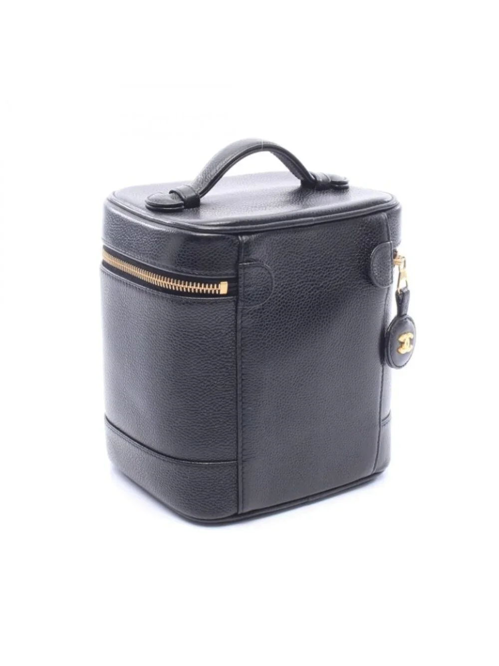 Chanel Handbag CC Logo Black Caviar Leather Vertical Vanity